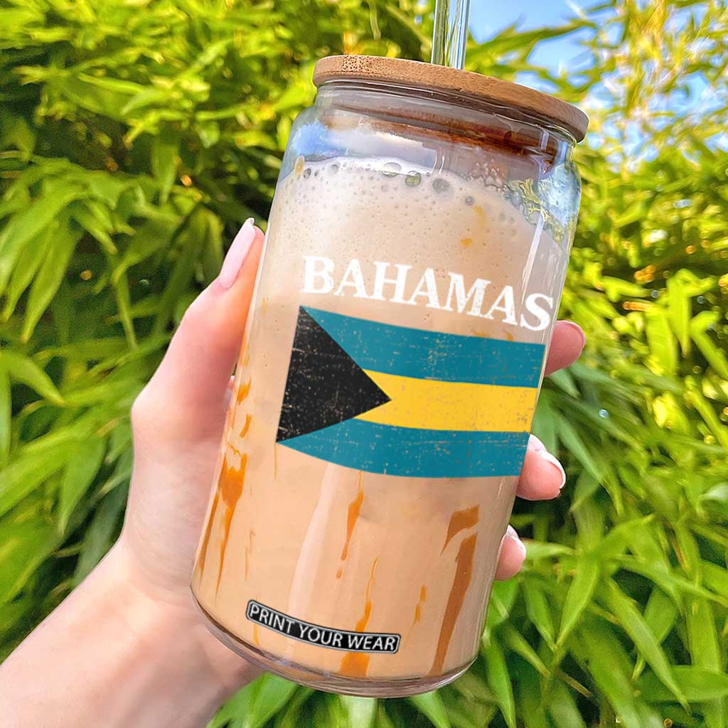 Bahamas Flag Glass Can Retro Vintage Bahamian Gifts TS10 Black Print Your Wear