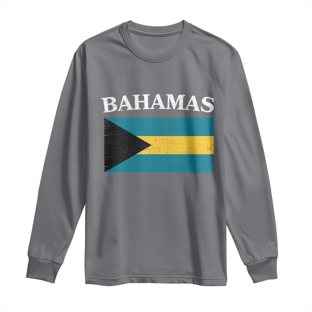 Bahamas Flag Long Sleeve Shirt Retro Vintage Bahamian Gifts TS10 Charcoal Print Your Wear
