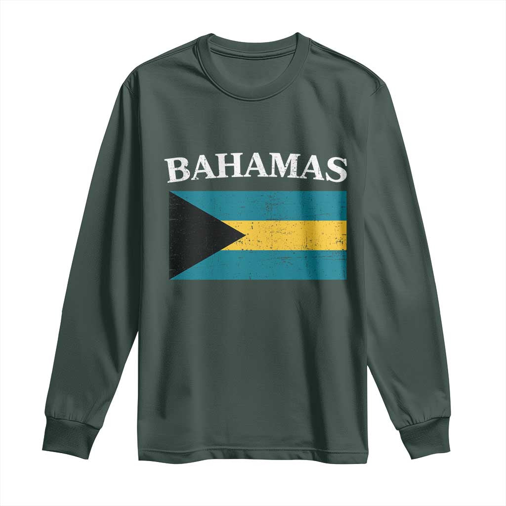 Bahamas Flag Long Sleeve Shirt Retro Vintage Bahamian Gifts TS10 Dark Forest Green Print Your Wear