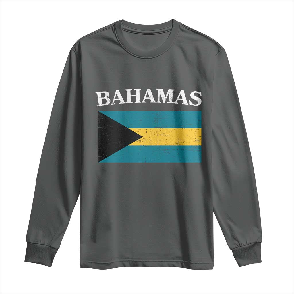 Bahamas Flag Long Sleeve Shirt Retro Vintage Bahamian Gifts TS10 Dark Heather Print Your Wear