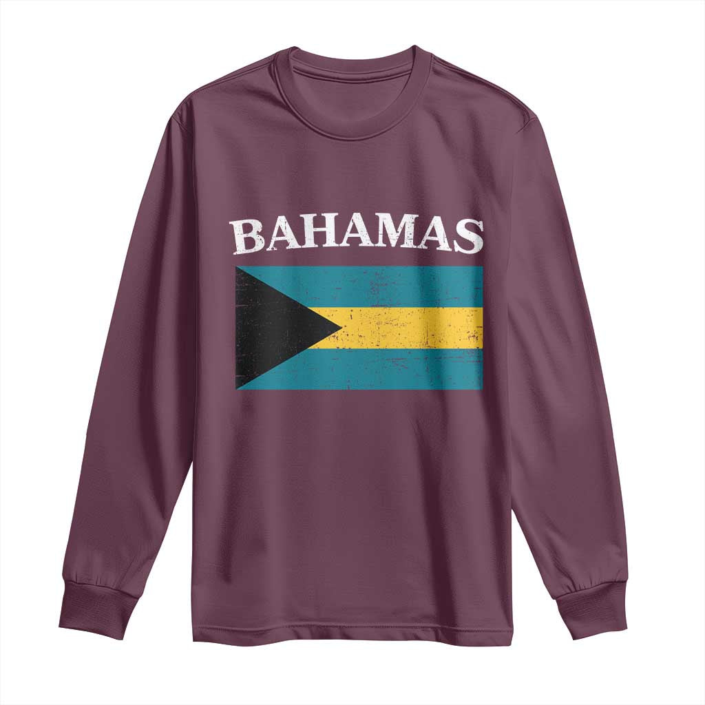Bahamas Flag Long Sleeve Shirt Retro Vintage Bahamian Gifts TS10 Maroon Print Your Wear