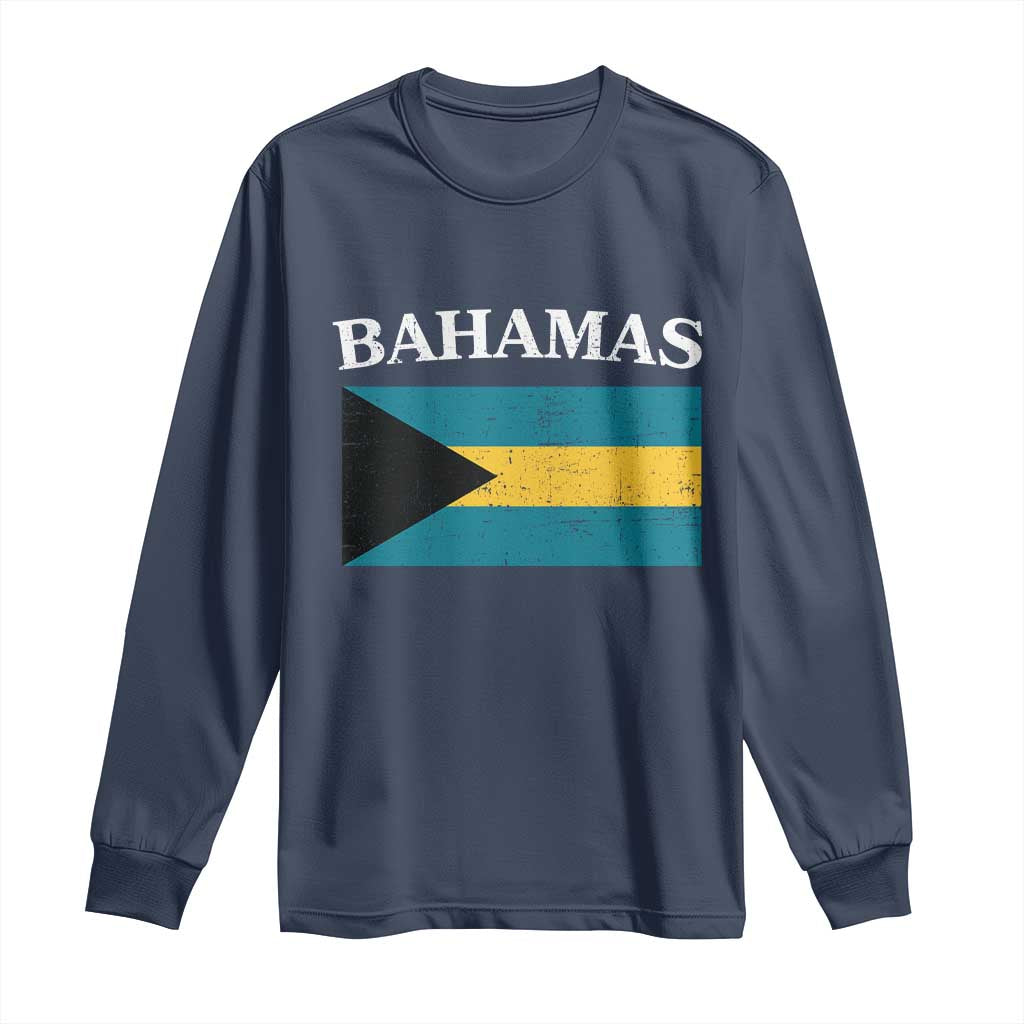 Bahamas Flag Long Sleeve Shirt Retro Vintage Bahamian Gifts TS10 Navy Print Your Wear