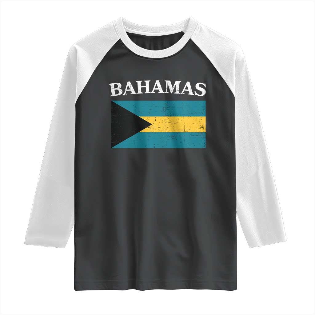 Bahamas Flag Raglan Shirt Retro Vintage Bahamian Gifts TS10 Black White Print Your Wear