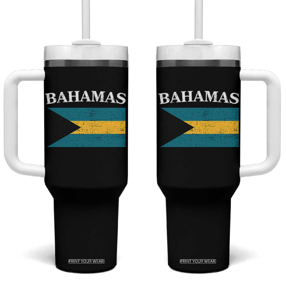 Bahamas Flag Tumbler With Handle Retro Vintage Bahamian Gifts TS10 One Size: 40 oz Black Print Your Wear