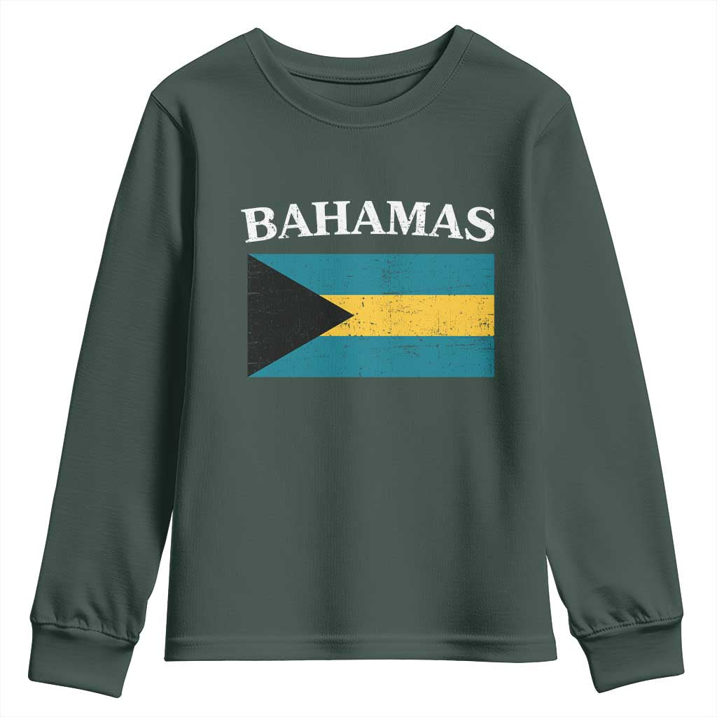 Bahamas Flag Youth Sweatshirt Retro Vintage Bahamian Gifts TS10 Dark Forest Green Print Your Wear