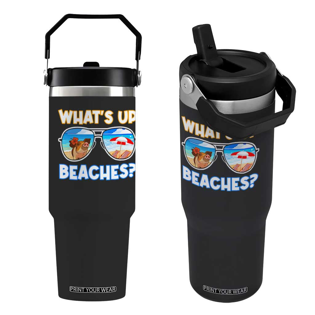 Bahamas Swimming Pigs Flip Straw Tumbler Pig Swim Caribbean Beach Summer Vacation TS10 One Size: 30 oz Black Print Your Wear