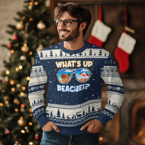 Bahamas Swimming Pigs Ugly Christmas Sweater Pig Swim Caribbean Beach Summer Vacation TS10 Navy Beige Print Your Wear