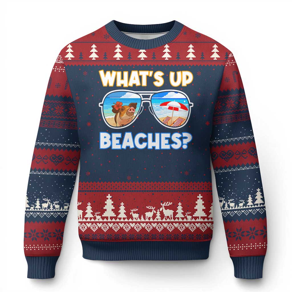 Bahamas Swimming Pigs Ugly Christmas Sweater Pig Swim Caribbean Beach Summer Vacation TS10 Navy Red Print Your Wear