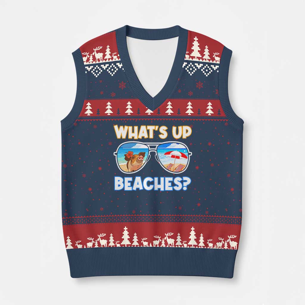 Bahamas Swimming Pigs V-Neck Knit Sweater Vest Pig Swim Caribbean Beach Summer Vacation TS10 Navy Red Print Your Wear