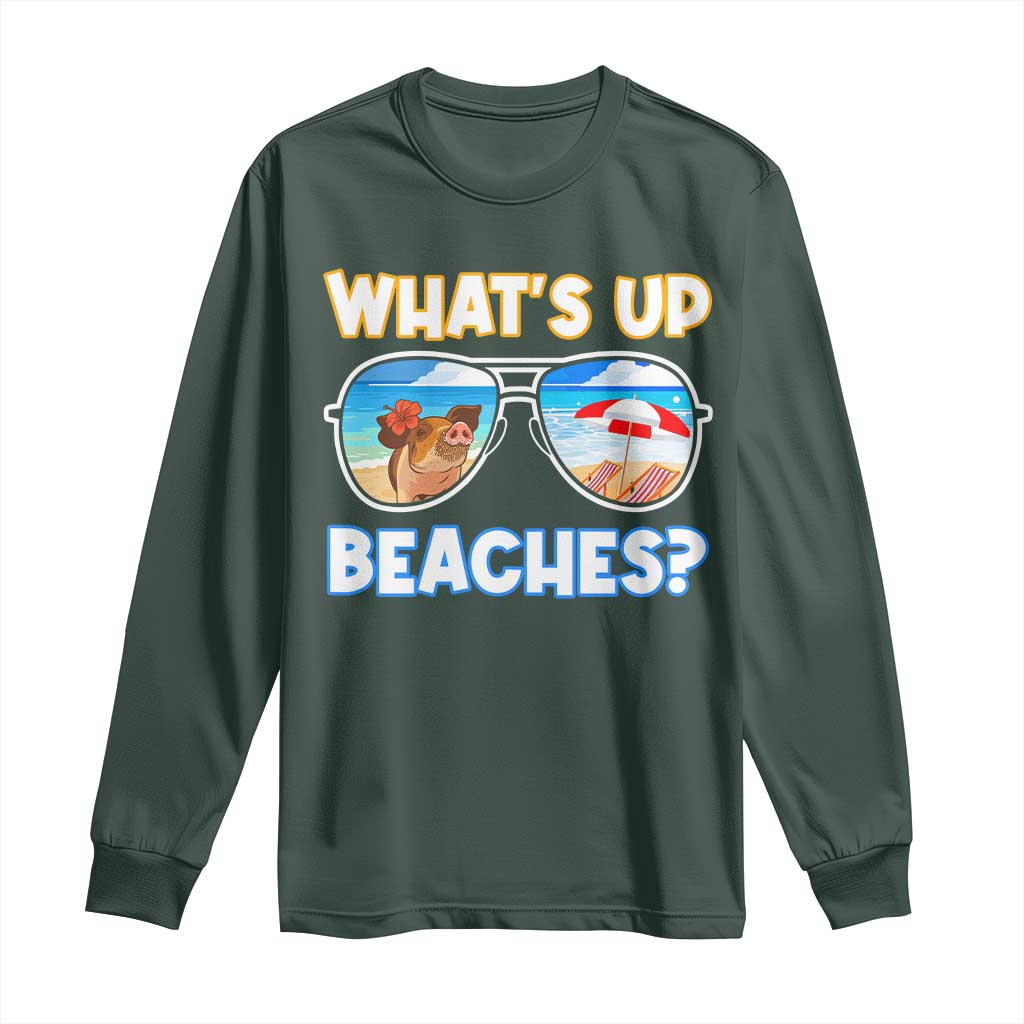 Bahamas Swimming Pigs Long Sleeve Shirt Pig Swim Caribbean Beach Summer Vacation TS10 Dark Forest Green Print Your Wear