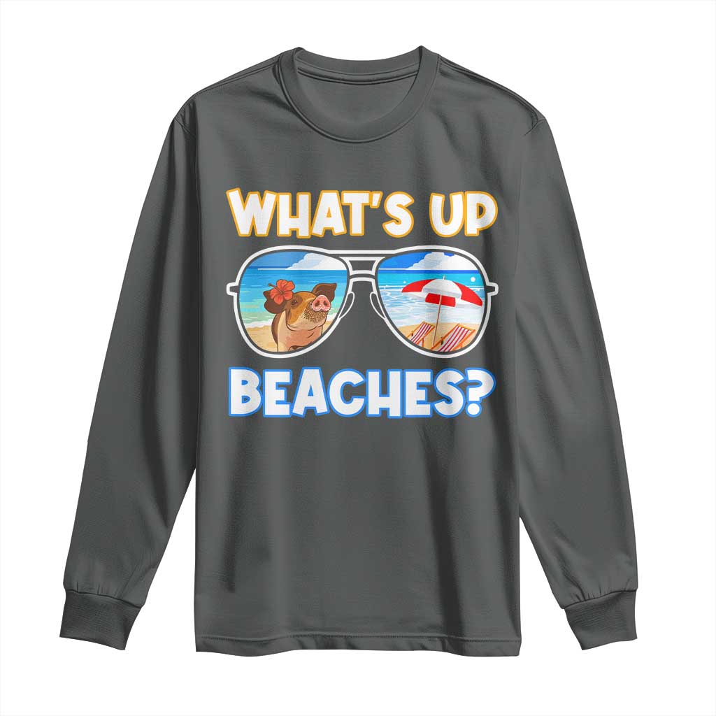 Bahamas Swimming Pigs Long Sleeve Shirt Pig Swim Caribbean Beach Summer Vacation TS10 Dark Heather Print Your Wear
