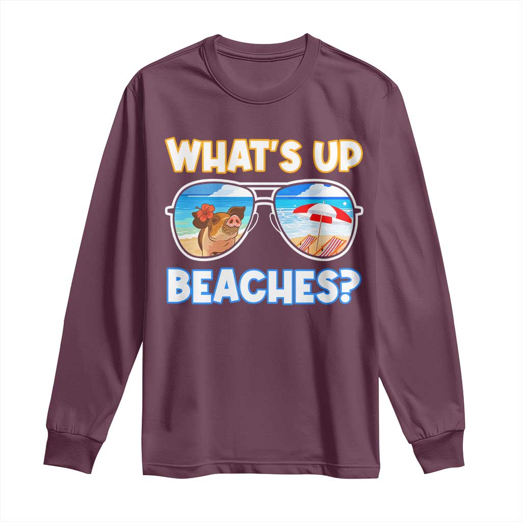 Bahamas Swimming Pigs Long Sleeve Shirt Pig Swim Caribbean Beach Summer Vacation TS10 Maroon Print Your Wear