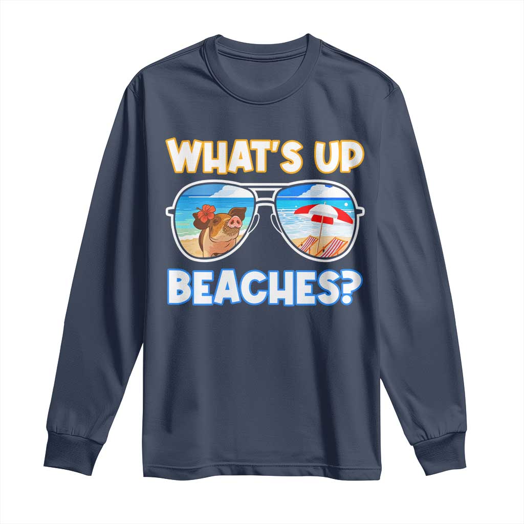 Bahamas Swimming Pigs Long Sleeve Shirt Pig Swim Caribbean Beach Summer Vacation TS10 Navy Print Your Wear