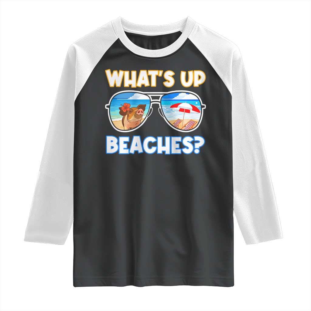Bahamas Swimming Pigs Raglan Shirt Pig Swim Caribbean Beach Summer Vacation TS10 Black White Print Your Wear