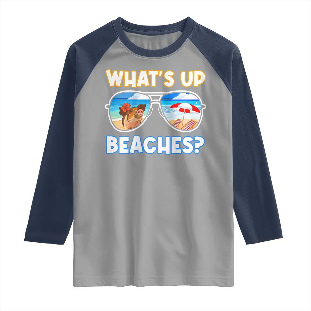 Bahamas Swimming Pigs Raglan Shirt Pig Swim Caribbean Beach Summer Vacation TS10 Sport Gray Navy Print Your Wear