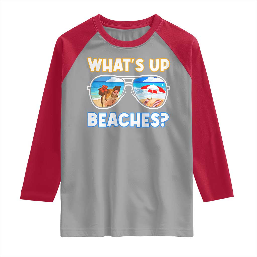 Bahamas Swimming Pigs Raglan Shirt Pig Swim Caribbean Beach Summer Vacation TS10 Sport Gray Red Print Your Wear