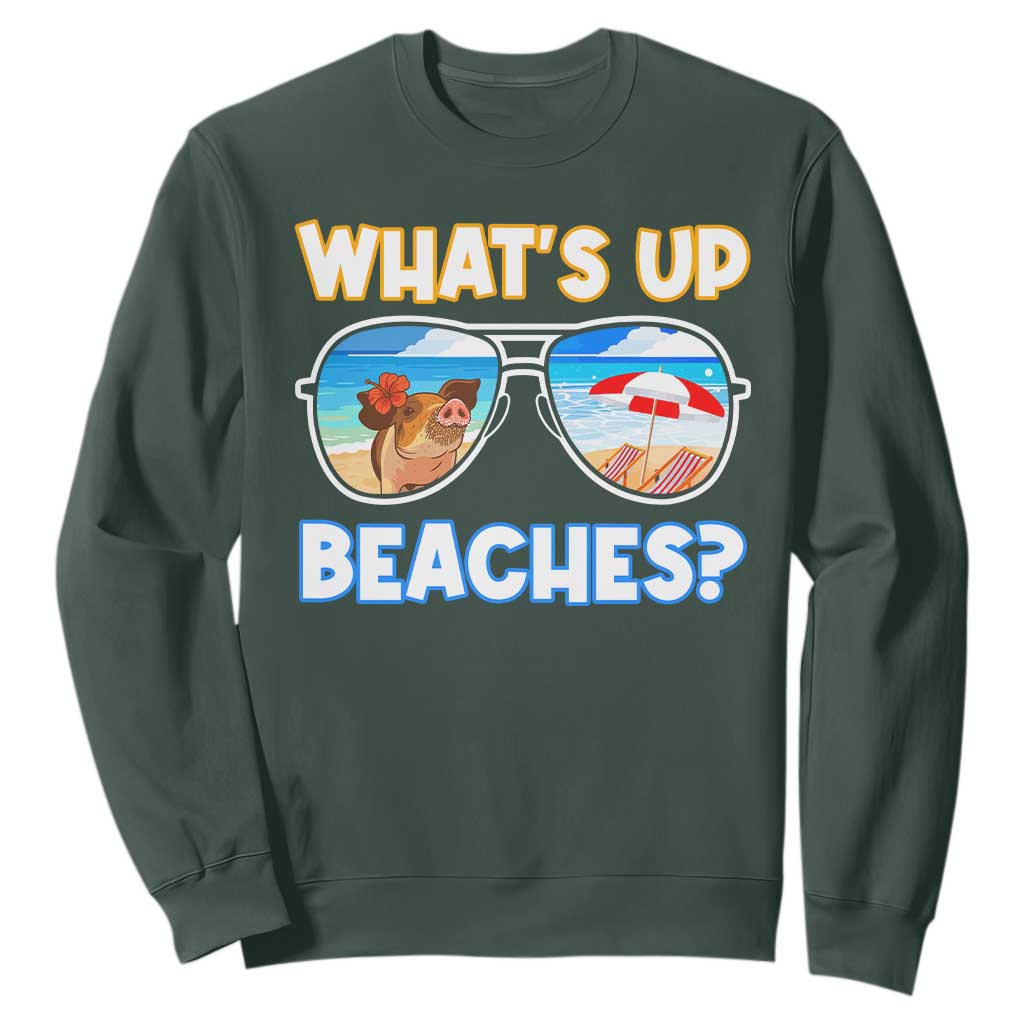 Bahamas Swimming Pigs Sweatshirt Pig Swim Caribbean Beach Summer Vacation TS10 Dark Forest Green Print Your Wear