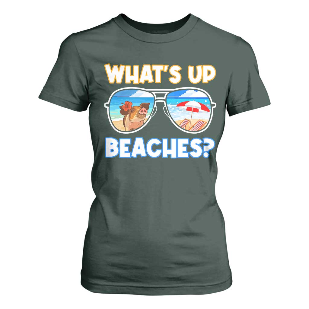 Bahamas Swimming Pigs T Shirt For Women Pig Swim Caribbean Beach Summer Vacation TS10 Dark Forest Green Print Your Wear