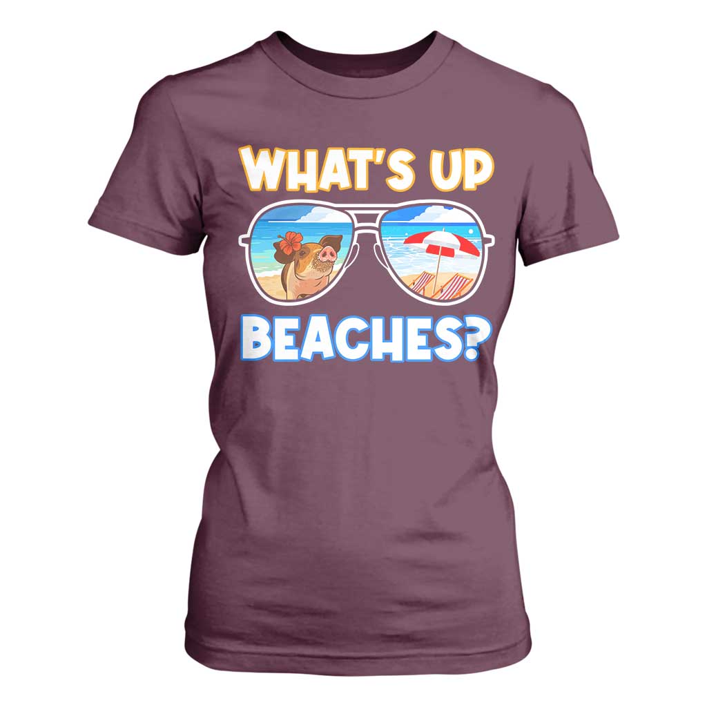 Bahamas Swimming Pigs T Shirt For Women Pig Swim Caribbean Beach Summer Vacation TS10 Maroon Print Your Wear