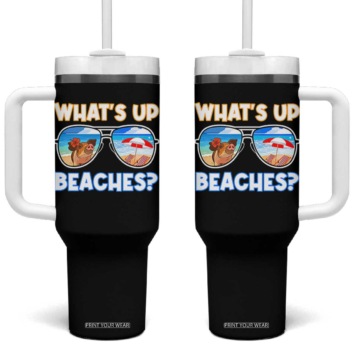 Bahamas Swimming Pigs Tumbler With Handle Pig Swim Caribbean Beach Summer Vacation TS10 One Size: 40 oz Black Print Your Wear