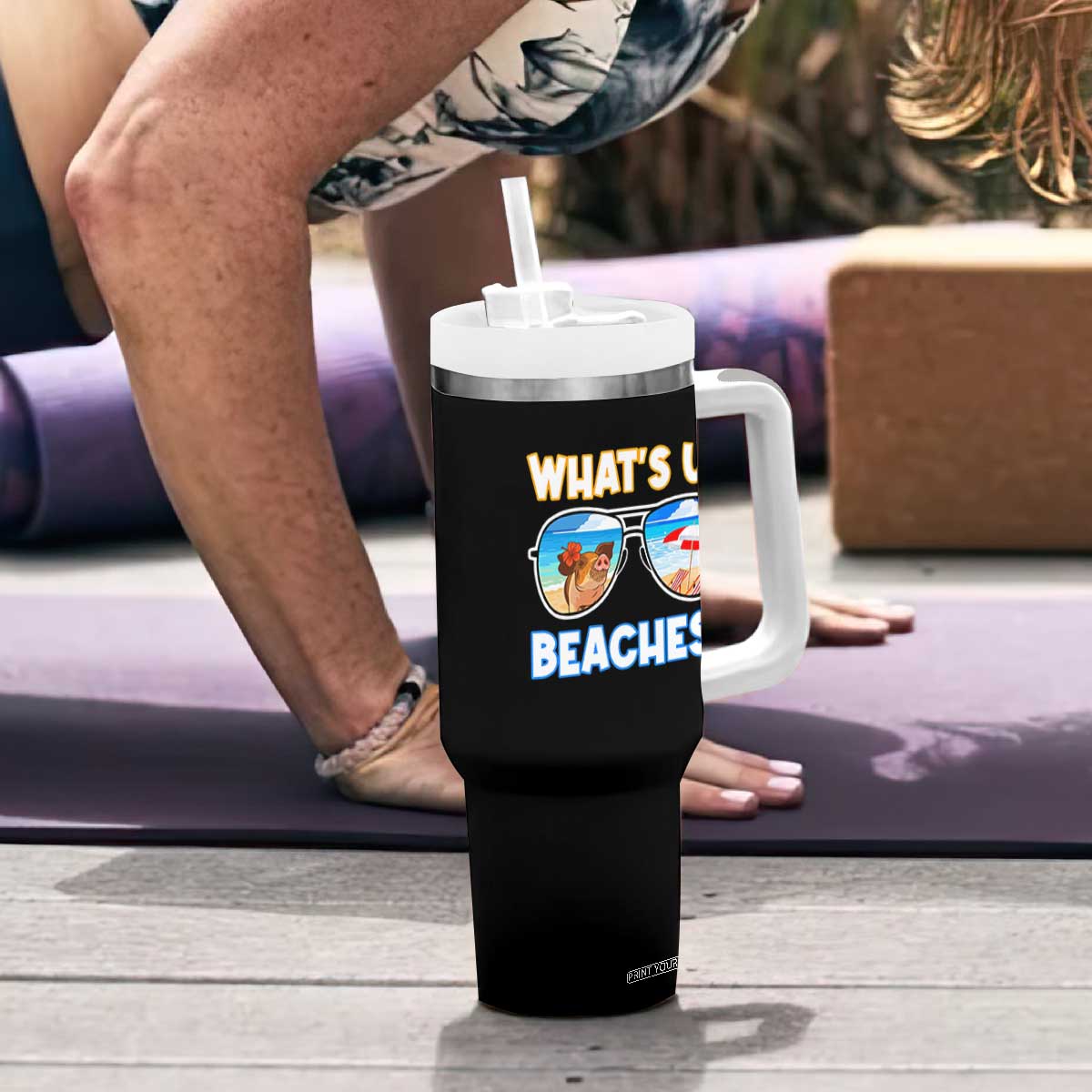 Bahamas Swimming Pigs Tumbler With Handle Pig Swim Caribbean Beach Summer Vacation TS10 Print Your Wear