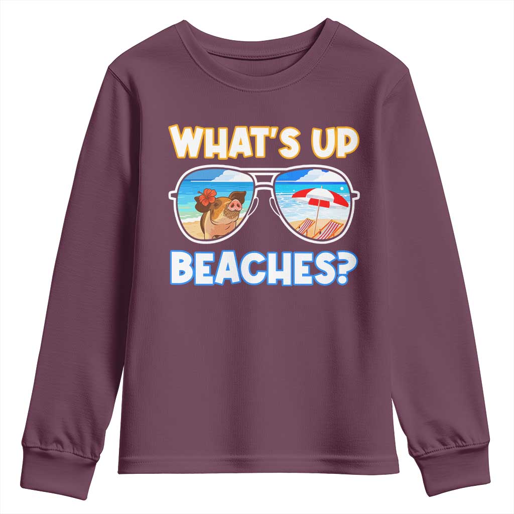 Bahamas Swimming Pigs Youth Sweatshirt Pig Swim Caribbean Beach Summer Vacation TS10 Maroon Print Your Wear