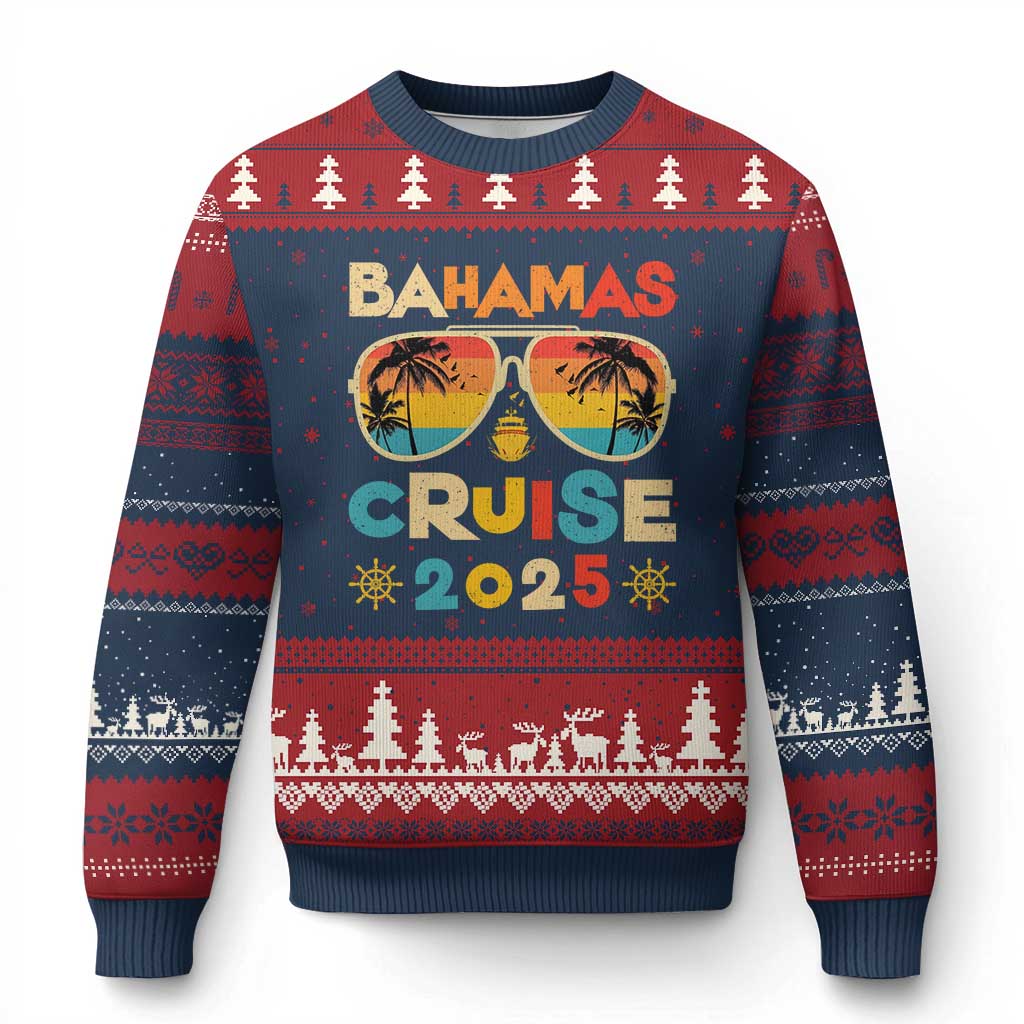Bahamas Cruise Ugly Christmas Sweater Cruisin Together Matching Family Cruise 2025 TS10 Navy Red Print Your Wear