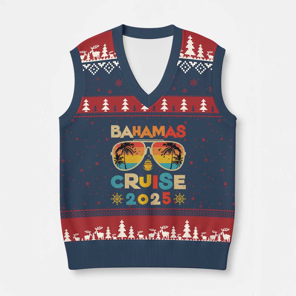 Bahamas Cruise V-Neck Knit Sweater Vest Cruisin Together Matching Family Cruise 2025 TS10 Navy Red Print Your Wear