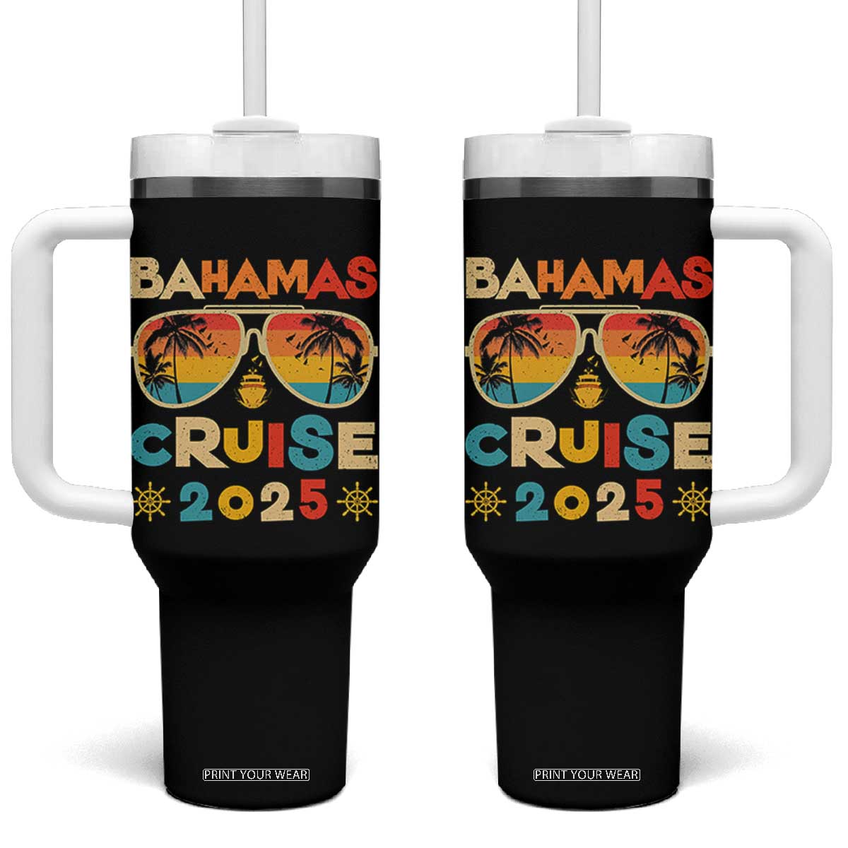 Bahamas Cruise Tumbler With Handle Cruisin Together Matching Family Cruise 2025 TS10 One Size: 40 oz Black Print Your Wear