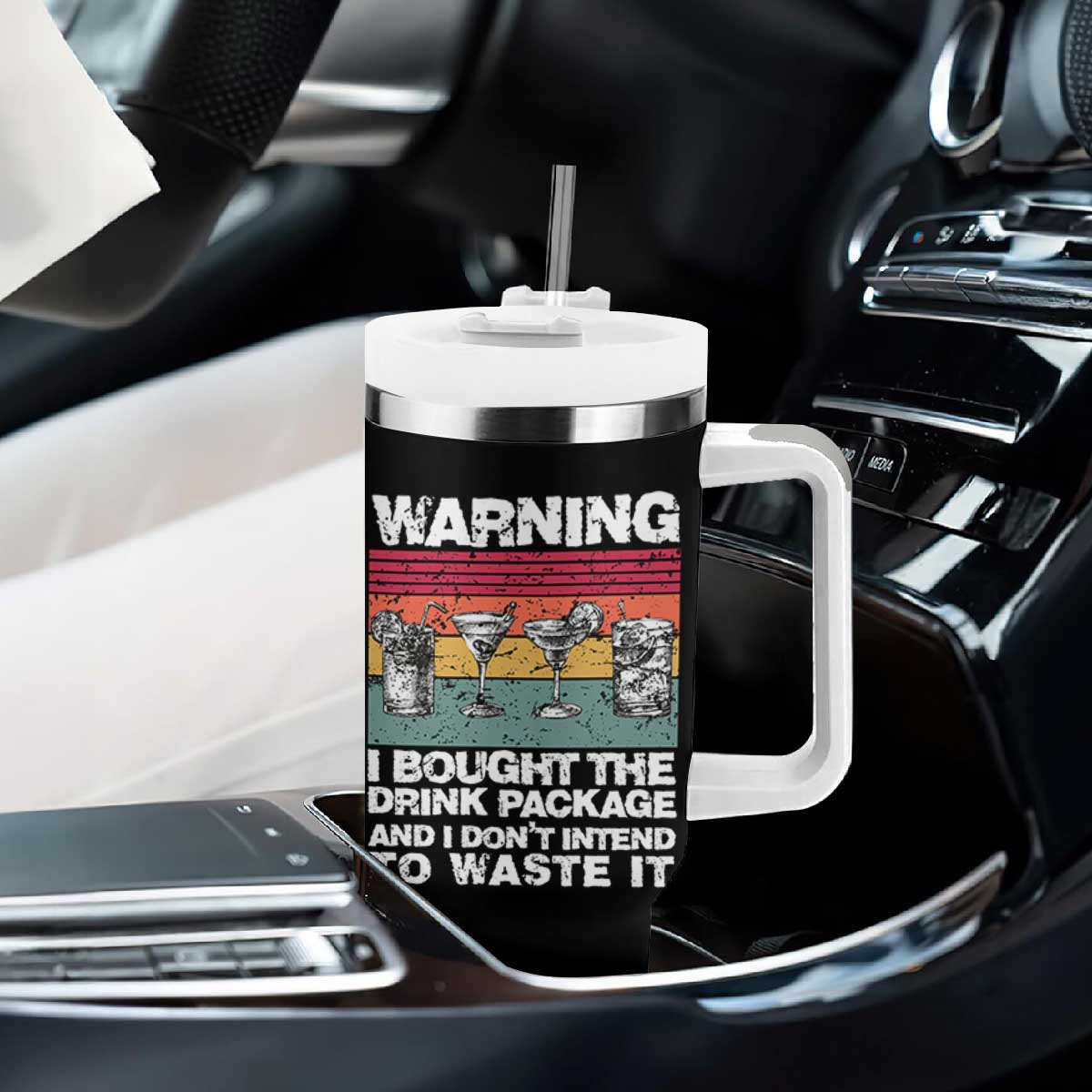 Funny Cruise Tumbler With Handle Warning I Bought The Drink Package Retro Vintage TS10 Print Your Wear