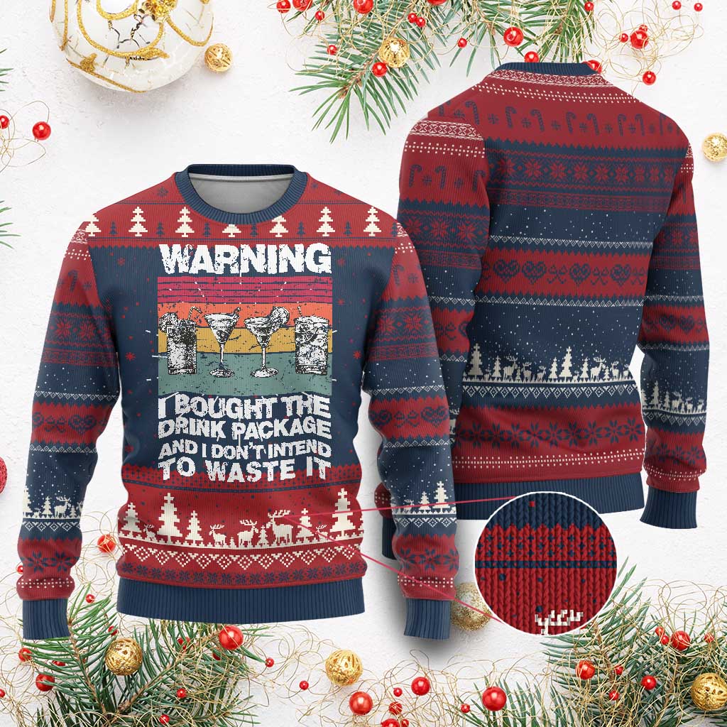 Funny Cruise Knit Sweatshirt Warning I Bought The Drink Package Retro Vintage TS10 Burgundy Print Your Wear