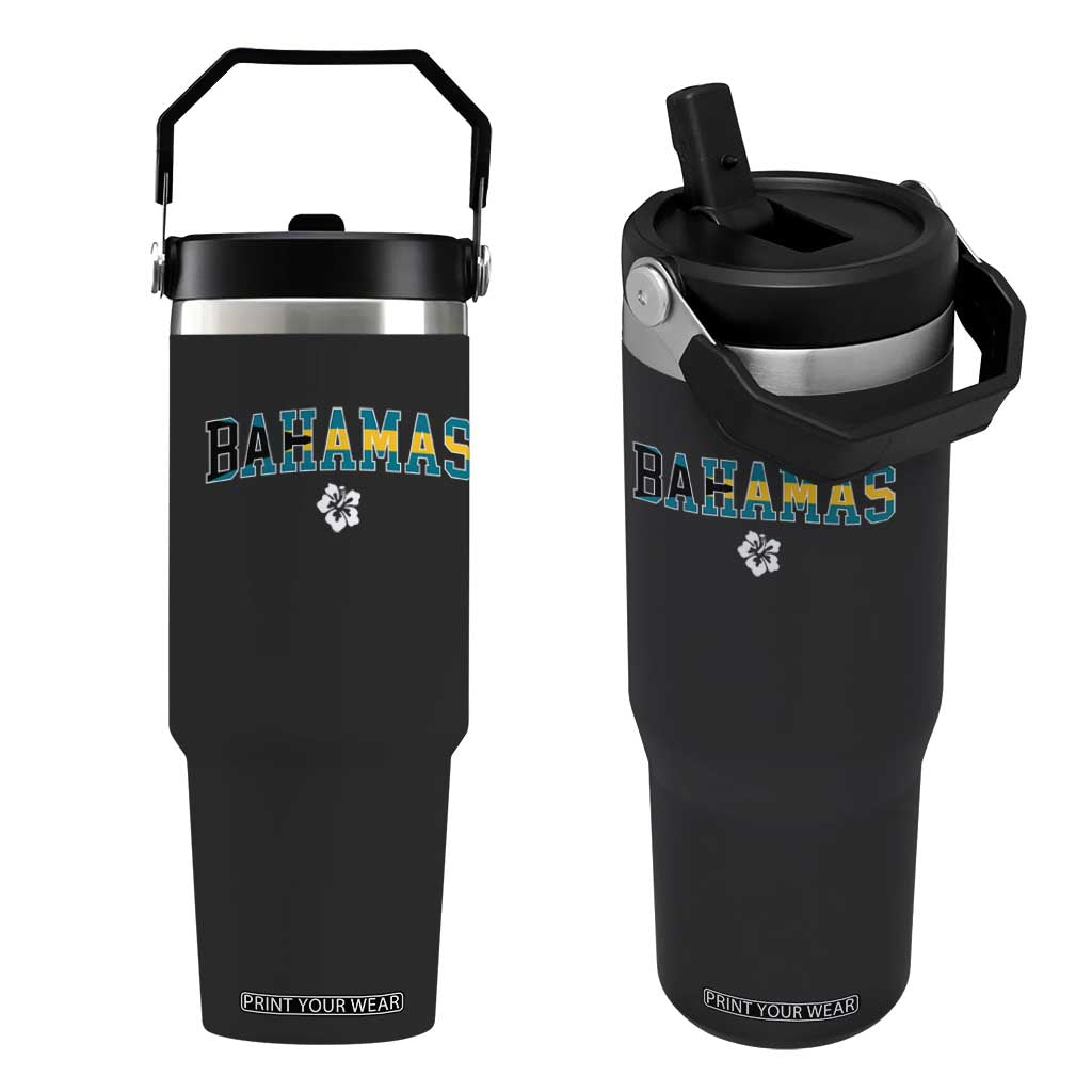 Bahamas Flag Flip Straw Tumbler Caribbean Hibiscus Flower Beach Summer Vacation TS10 One Size: 30 oz Black Print Your Wear