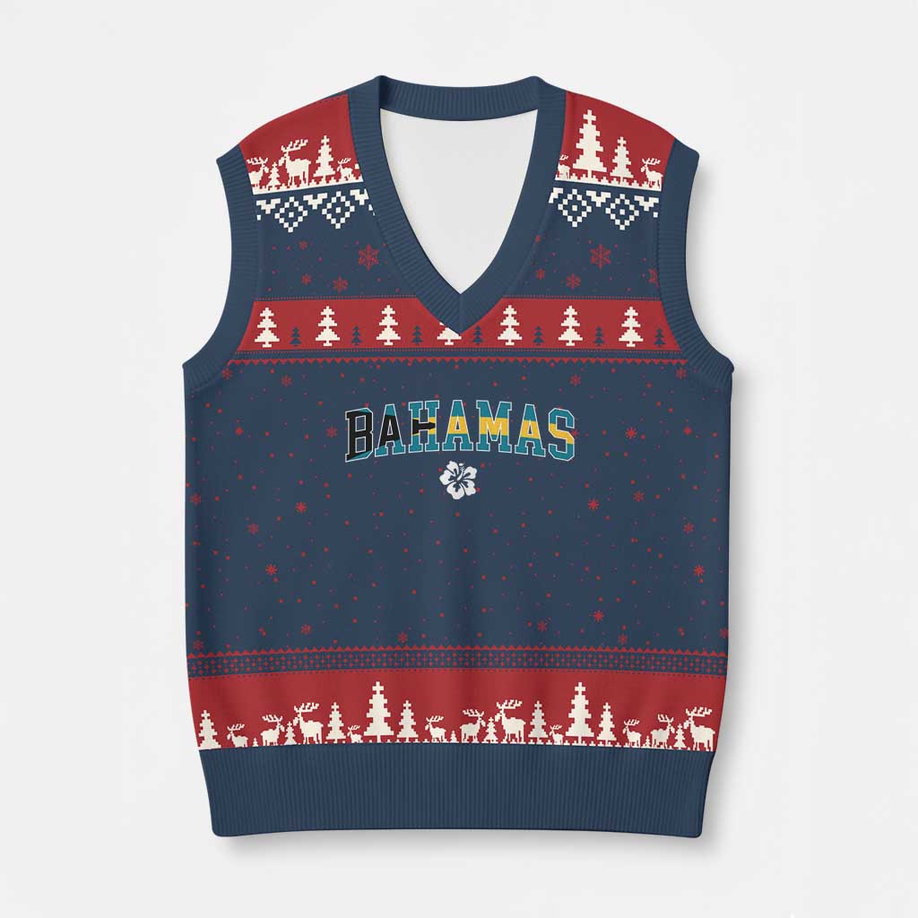 Bahamas Flag V-Neck Knit Sweater Vest Caribbean Hibiscus Flower Beach Summer Vacation TS10 Navy Red Print Your Wear