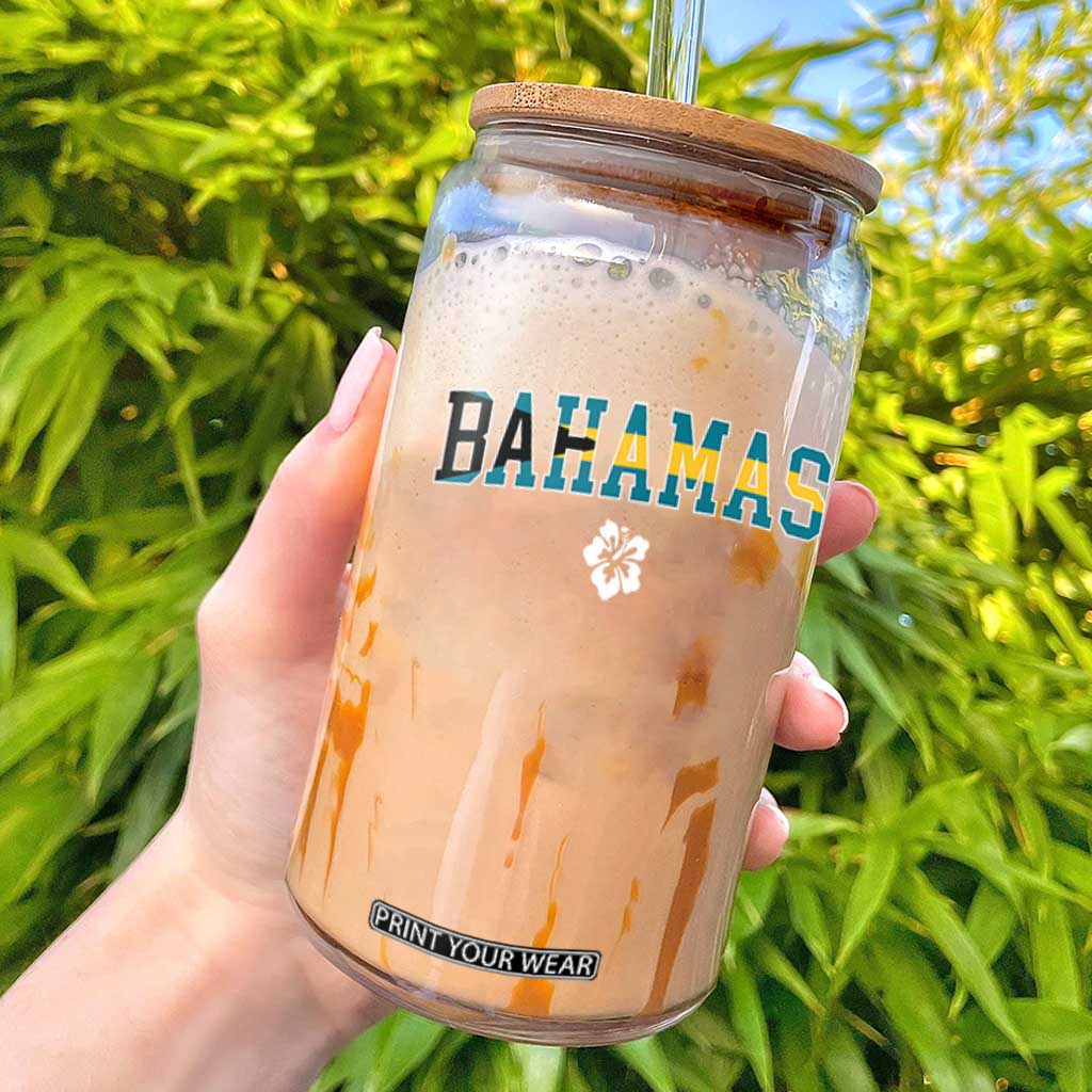 Bahamas Flag Glass Can Caribbean Hibiscus Flower Beach Summer Vacation TS10 Black Print Your Wear