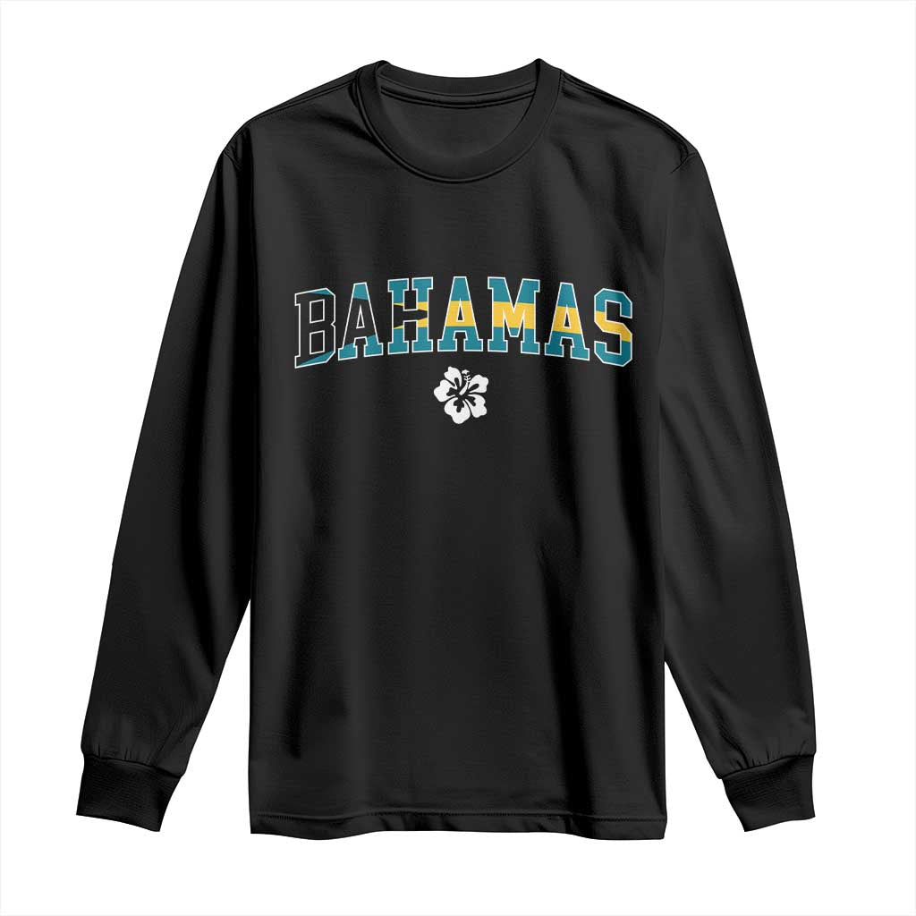 Bahamas Flag Long Sleeve Shirt Caribbean Hibiscus Flower Beach Summer Vacation TS10 Black Print Your Wear