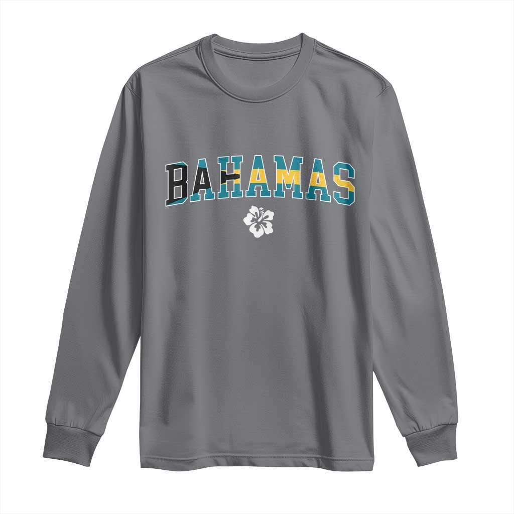 Bahamas Flag Long Sleeve Shirt Caribbean Hibiscus Flower Beach Summer Vacation TS10 Charcoal Print Your Wear
