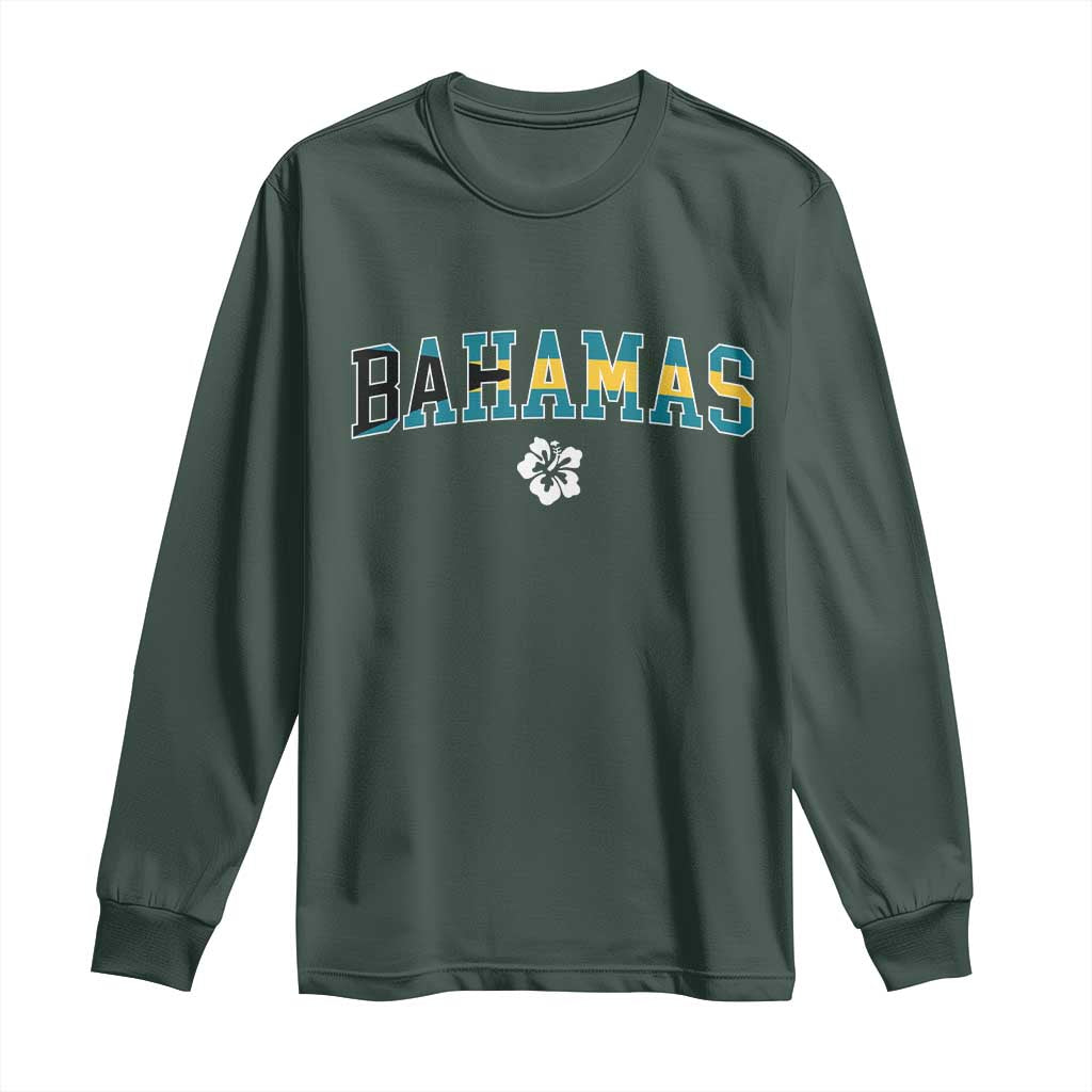 Bahamas Flag Long Sleeve Shirt Caribbean Hibiscus Flower Beach Summer Vacation TS10 Dark Forest Green Print Your Wear