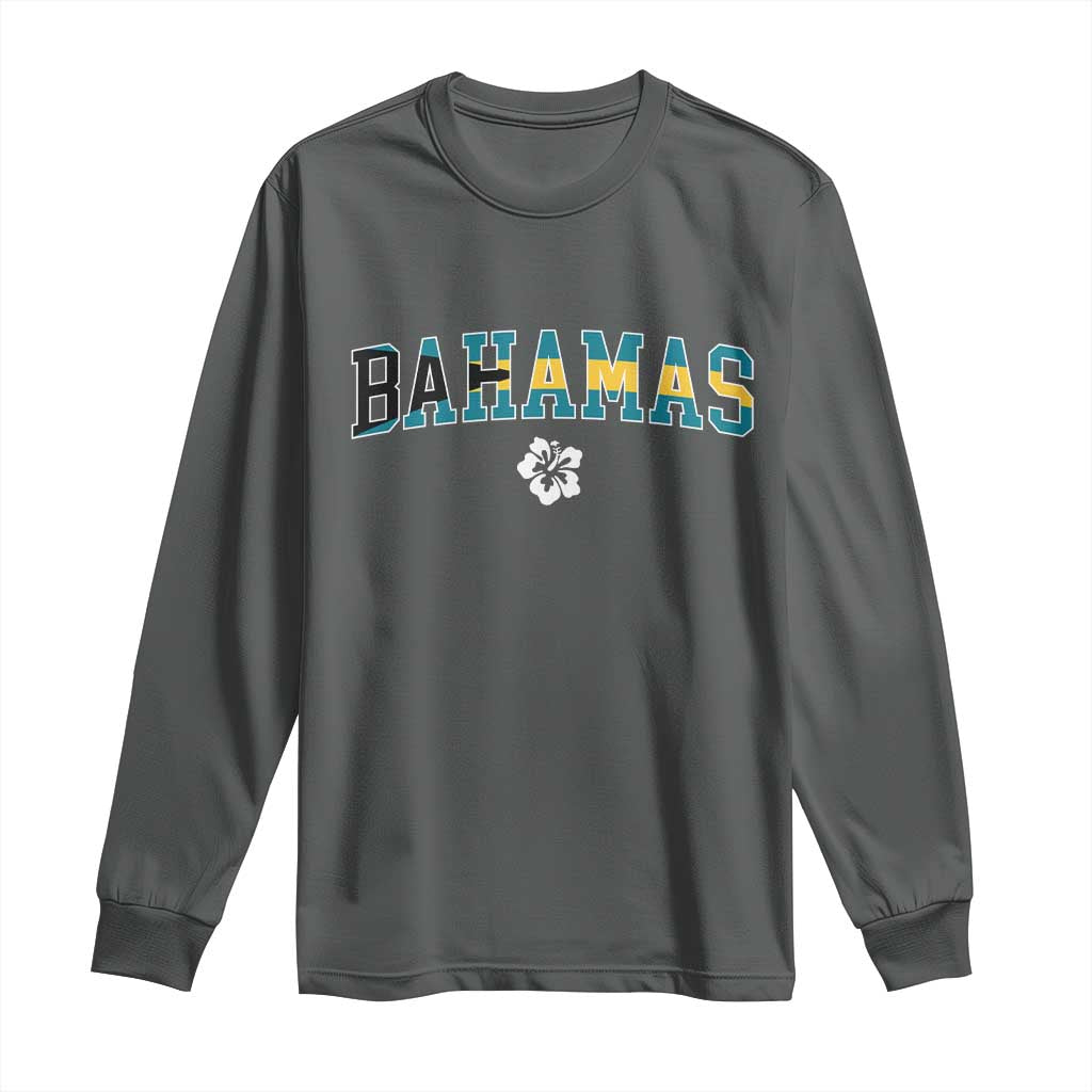 Bahamas Flag Long Sleeve Shirt Caribbean Hibiscus Flower Beach Summer Vacation TS10 Dark Heather Print Your Wear