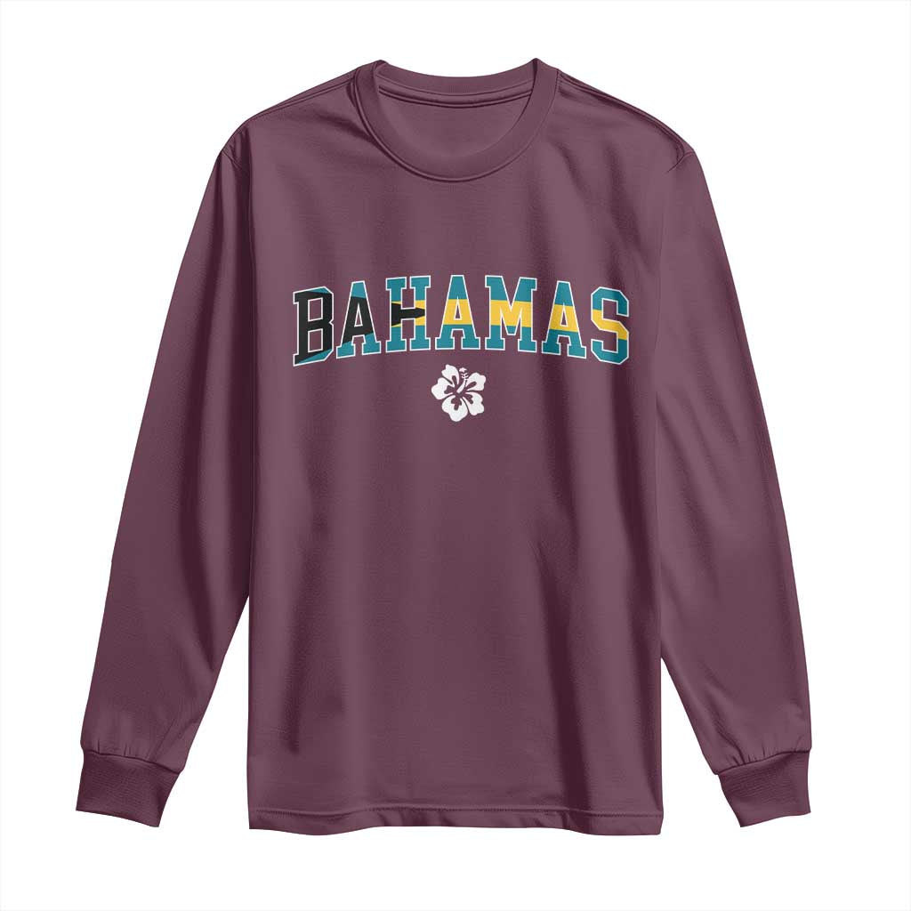 Bahamas Flag Long Sleeve Shirt Caribbean Hibiscus Flower Beach Summer Vacation TS10 Maroon Print Your Wear