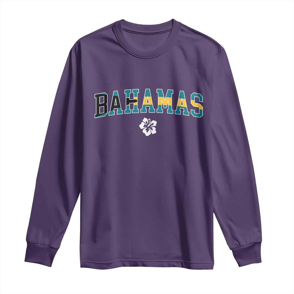 Bahamas Flag Long Sleeve Shirt Caribbean Hibiscus Flower Beach Summer Vacation TS10 Purple Print Your Wear