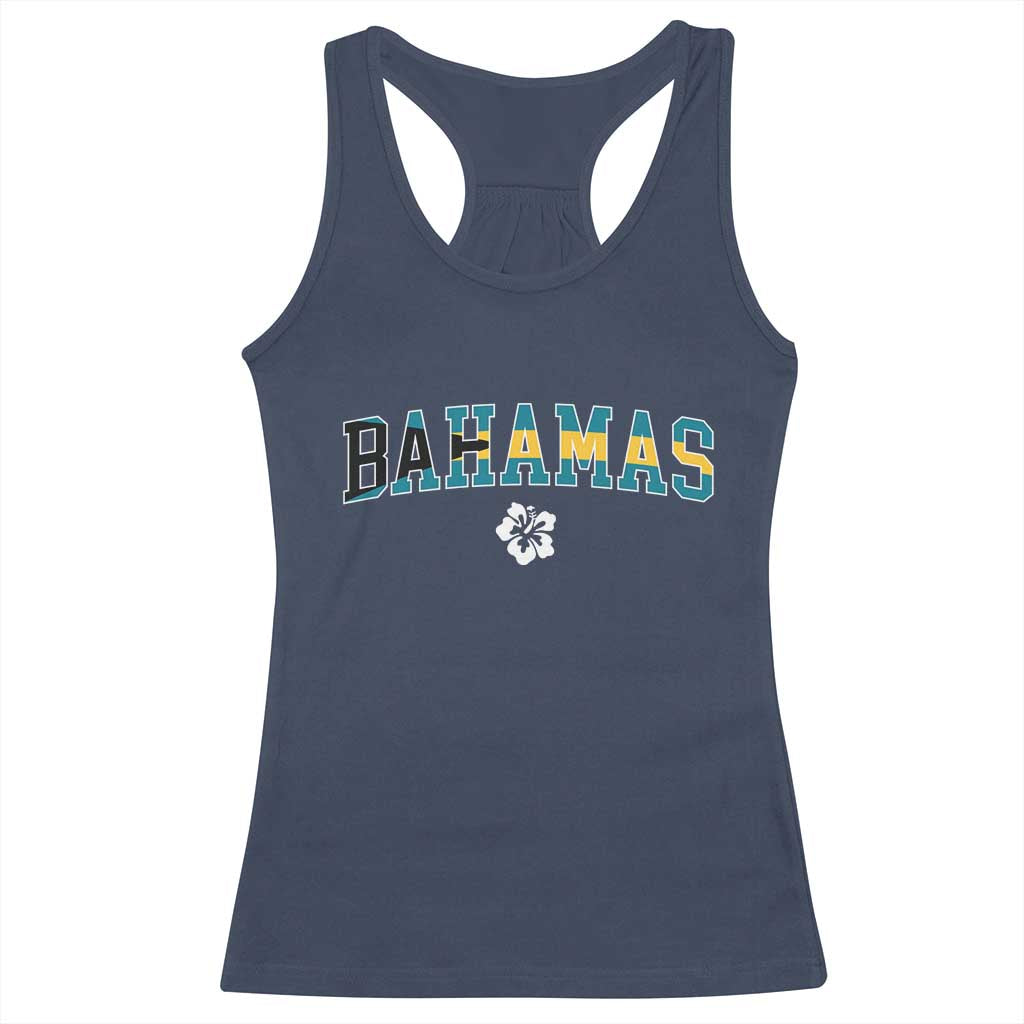 Bahamas Flag Racerback Tank Top Caribbean Hibiscus Flower Beach Summer Vacation TS10 Navy Print Your Wear
