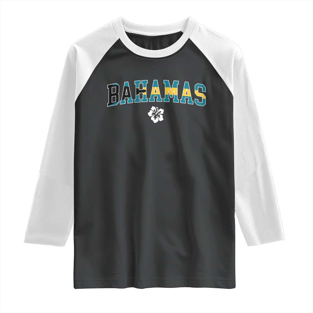 Bahamas Flag Raglan Shirt Caribbean Hibiscus Flower Beach Summer Vacation TS10 Black White Print Your Wear