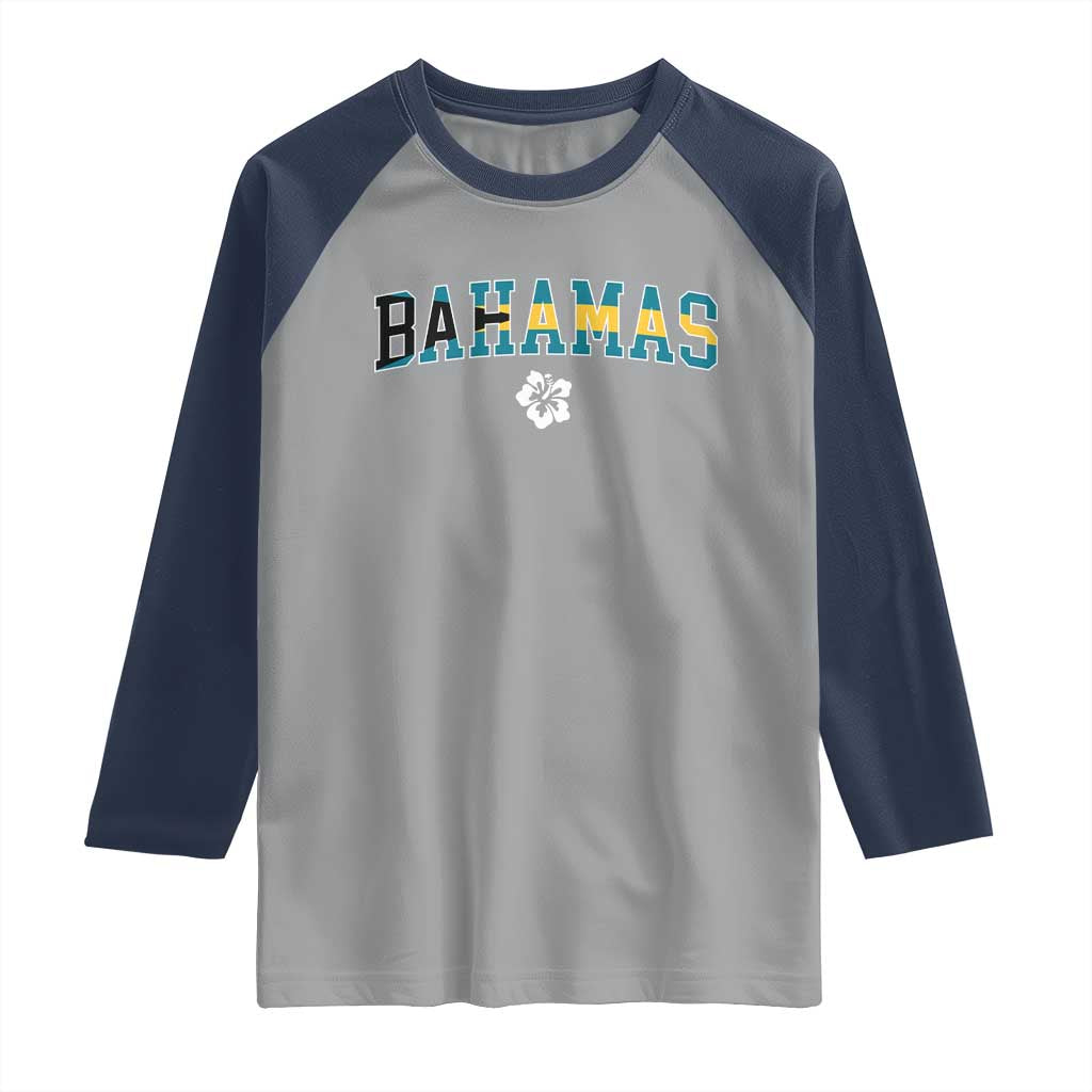 Bahamas Flag Raglan Shirt Caribbean Hibiscus Flower Beach Summer Vacation TS10 Sport Gray Navy Print Your Wear