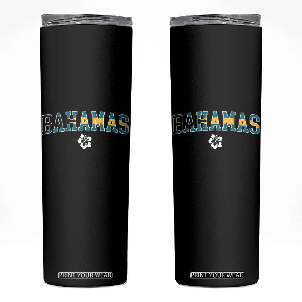 Bahamas Flag Skinny Tumbler Caribbean Hibiscus Flower Beach Summer Vacation TS10 Black Print Your Wear