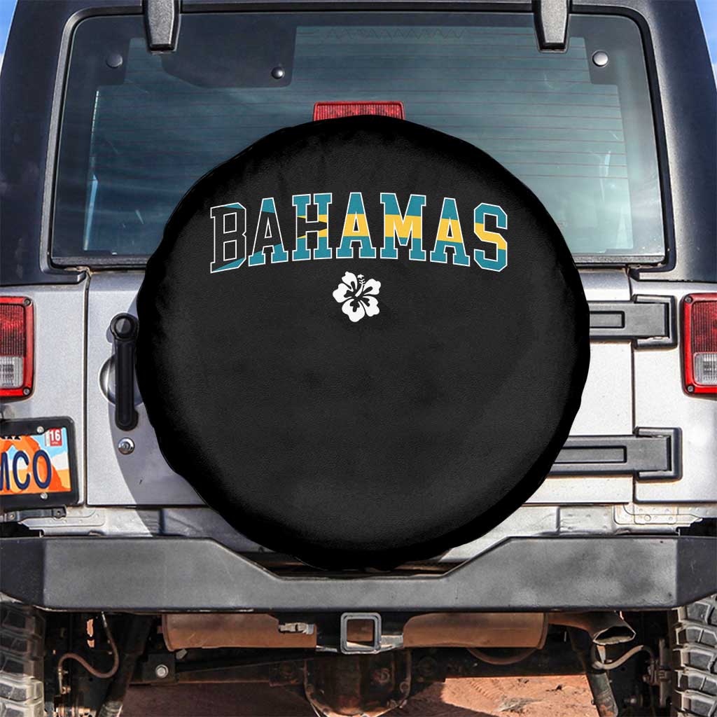 Bahamas Flag Spare Tire Cover Caribbean Hibiscus Flower Beach Summer Vacation TS10 No hole Black Print Your Wear