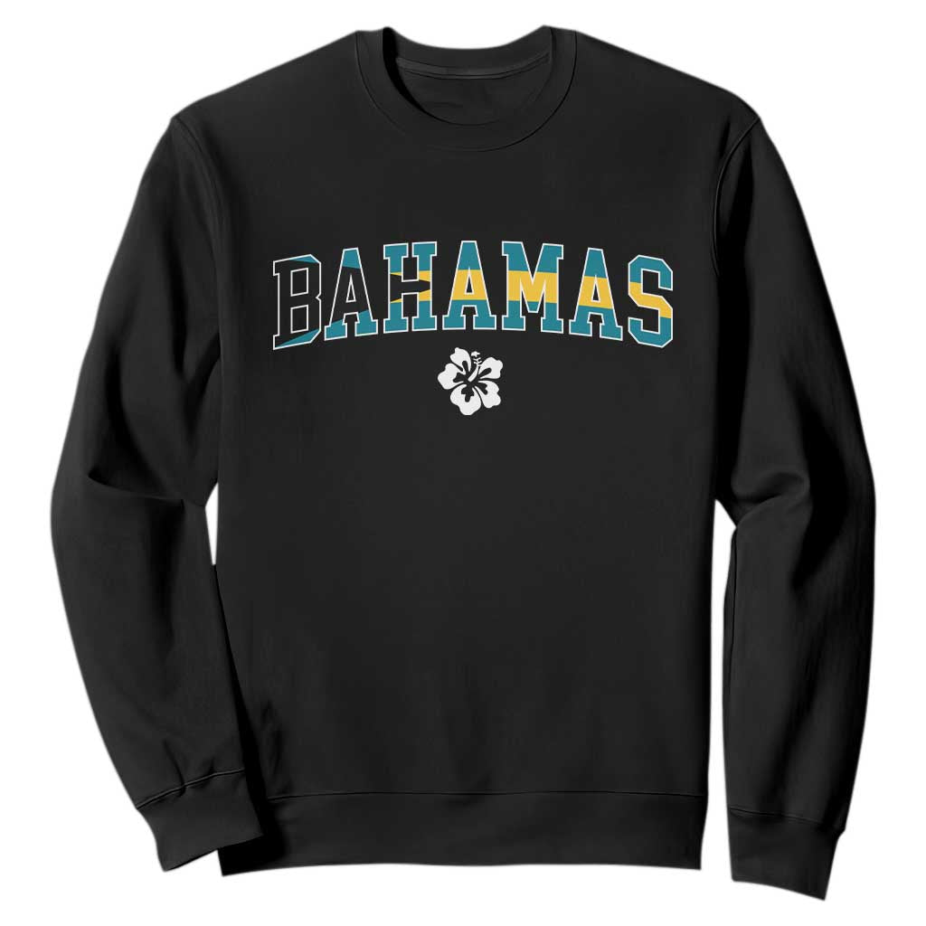 Bahamas Flag Sweatshirt Caribbean Hibiscus Flower Beach Summer Vacation TS10 Black Print Your Wear