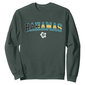 Bahamas Flag Sweatshirt Caribbean Hibiscus Flower Beach Summer Vacation TS10 Dark Forest Green Print Your Wear
