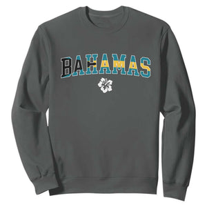 Bahamas Flag Sweatshirt Caribbean Hibiscus Flower Beach Summer Vacation TS10 Dark Heather Print Your Wear
