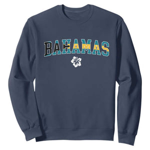 Bahamas Flag Sweatshirt Caribbean Hibiscus Flower Beach Summer Vacation TS10 Navy Print Your Wear