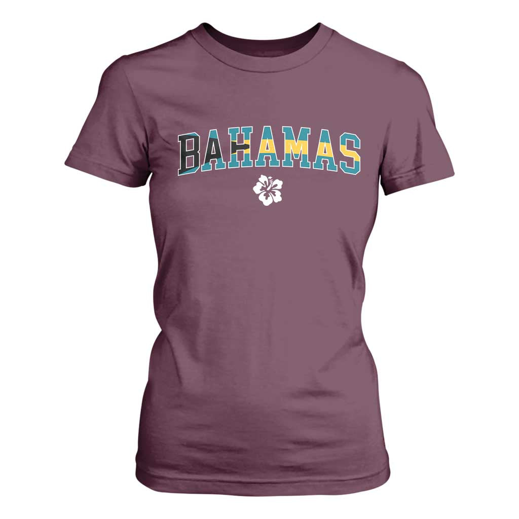 Bahamas Flag T Shirt For Women Caribbean Hibiscus Flower Beach Summer Vacation TS10 Maroon Print Your Wear